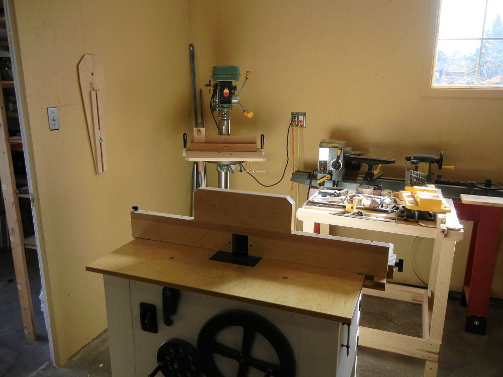 view of my workshop router table drill press